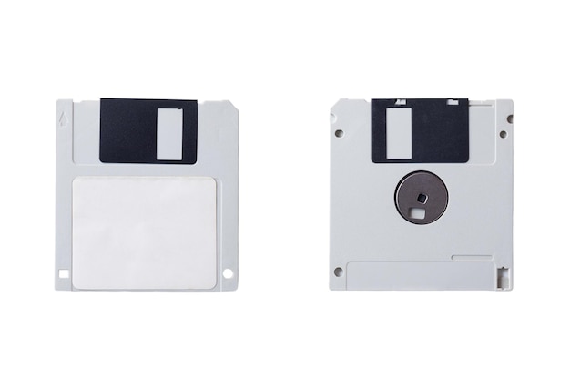 Plastic floppy disk on both sides isolated on white