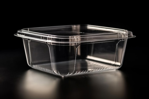 Plastic food container on a black background Plastic container for food