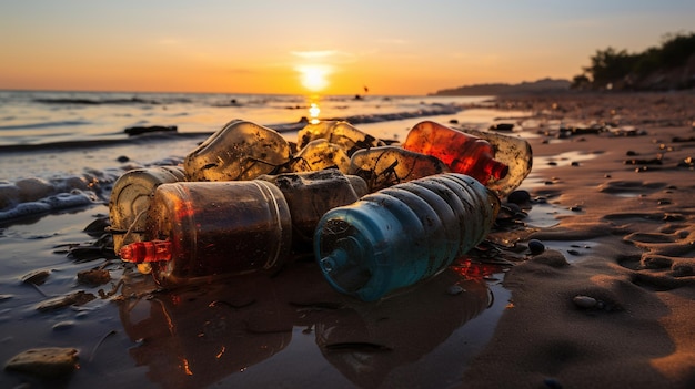 Photo plastic garbage on beach