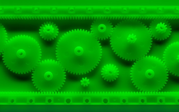 Plastic gears compilation on a green background. Spare parts for your RC toy. Background picture.