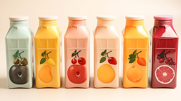 Photo plastic juice boxes on white background