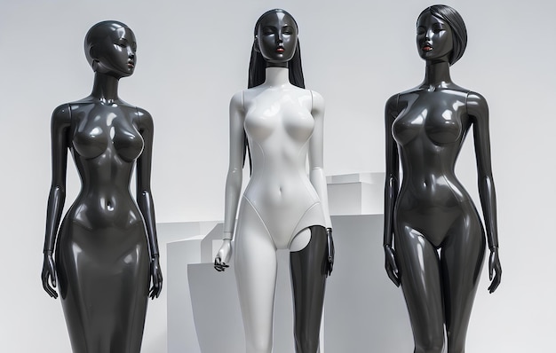 Plastic mannequins of stylish girls monumental art of elegant women fashionable design of models in different poses