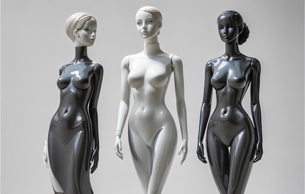 Plastic mannequins of stylish girls monumental art of elegant women fashionable design of models in different poses
