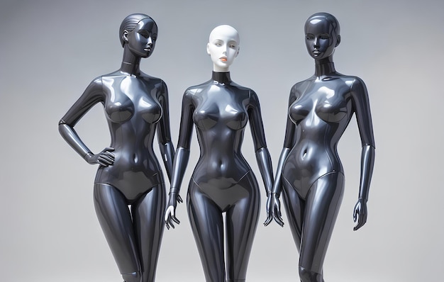 Plastic mannequins of stylish girls monumental art of elegant women fashionable design of models in different poses