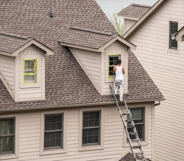 Photo plastic masking covering applied to windows prior to painting