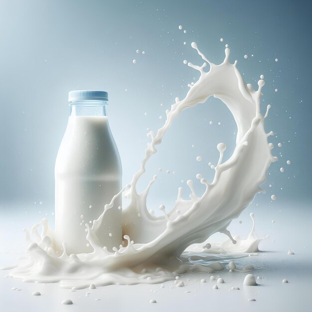 plastic milk bottle with milk splash isolated on white background