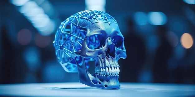 Plastic model of abstract blue Human skull