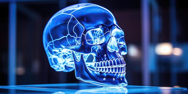 Plastic model of abstract blue Human skull