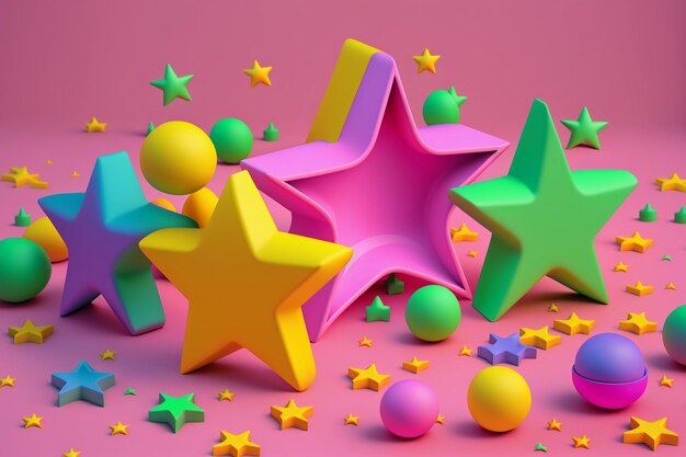 Plastic multicolored stars on a pink background