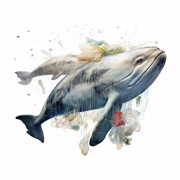 Plastic oceaanvervuiling Walvisfilter voedt zich met vervuilde oceanen en neemt plastic op