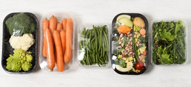 Photo plastic packages with vegetables