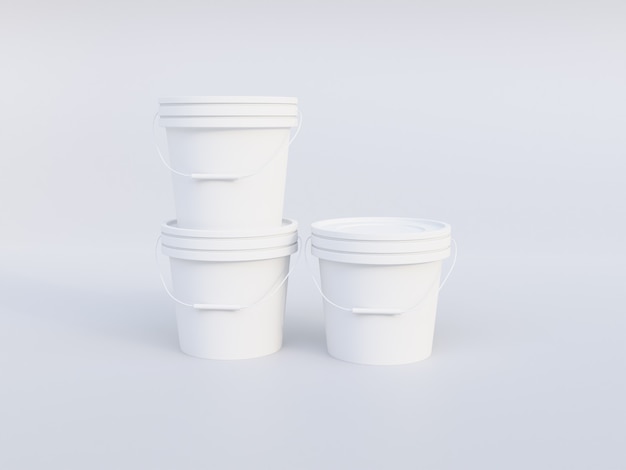 Plastic paint bucket mockup image on white background