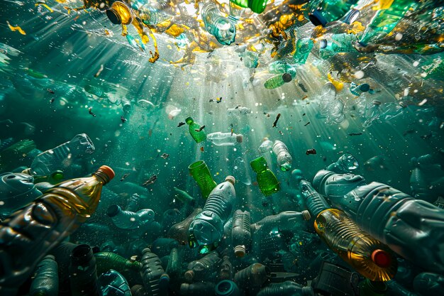 Photo plastic peril the underwater crisis of ocean pollution depths created with generative ai technology