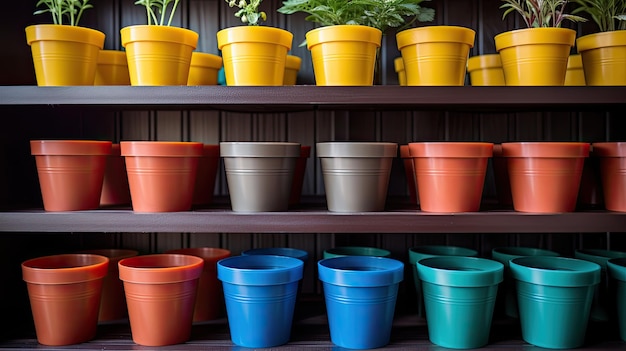 Plastic Plant Pots on Shelf