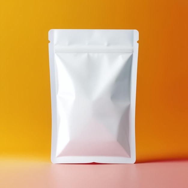 Plastic pouch product packaging mockup on isolated background