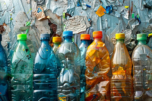 Photo the plastic predicament unrecycled plastics threatening our environment created with generative ai technology