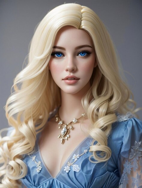 Photo plastic realistic humanlike female doll with modern facial construction barbielike theme