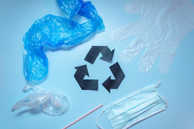 plastic for recycling on a blue background reasonable consumption of plastic ecology environmenta