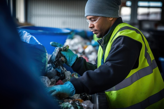 plastic recyclingfabriek inspanningen werknemer sorteren en verwerken van plastic afval verzameld uit steden