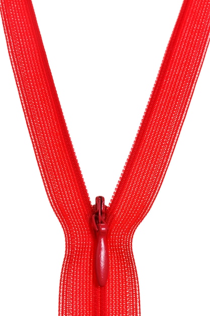 Photo plastic red coil zip fastener close