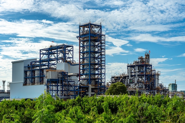 Plastic resin factory with blue sky.