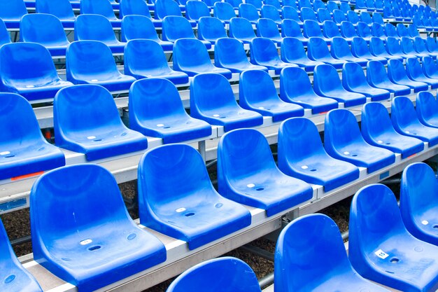 Plastic seats on stadium in summer