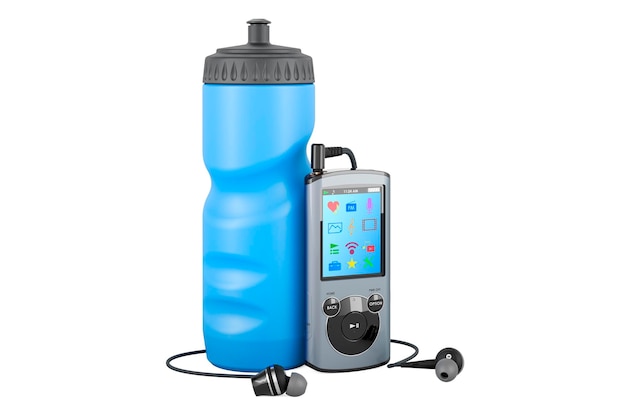 Photo plastic sport water bottle with digital audio player 3d rendering