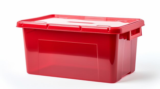 Plastic Storage Bin with Hinge on White Background