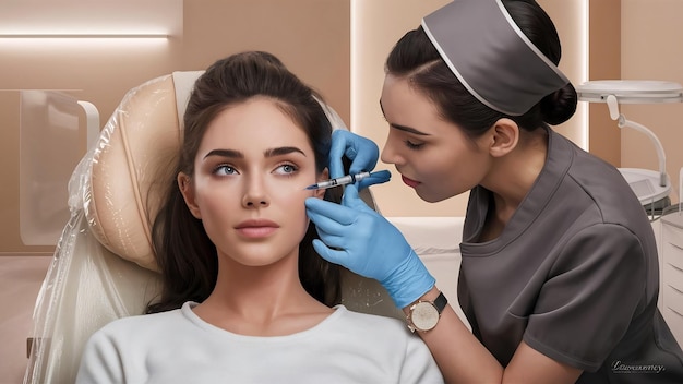 Plastic surgery and beauty injection concept attractive young woman receiving botox for wrinkles be