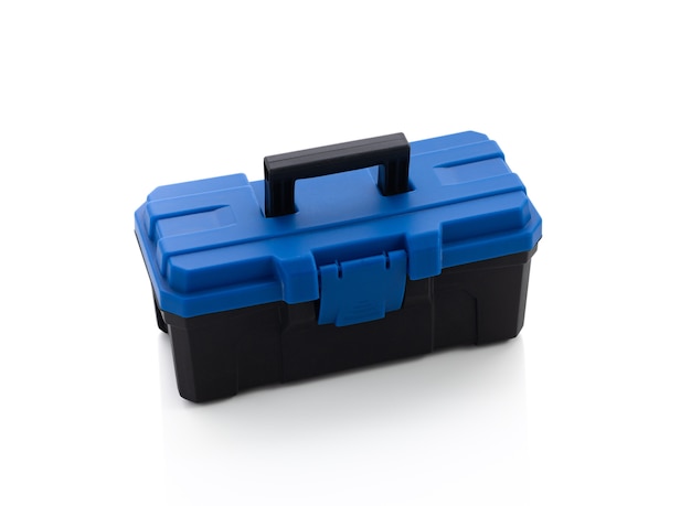 Photo plastic toolbox on white isolated