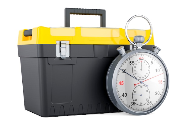 Plastic toolbox with stopwatch 3D rendering