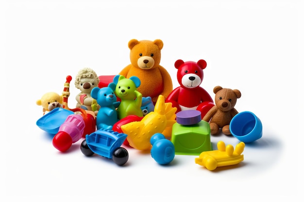 Photo plastic toys isolated on a white background plastic toys for children generative ai