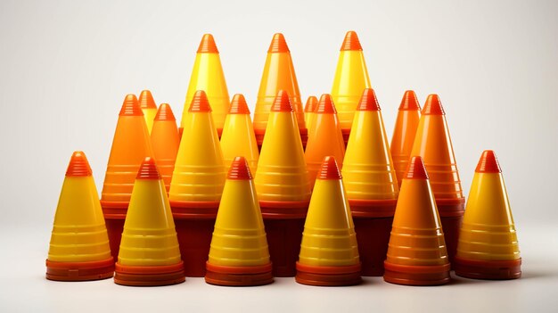 Photo plastic traffic cones on white background