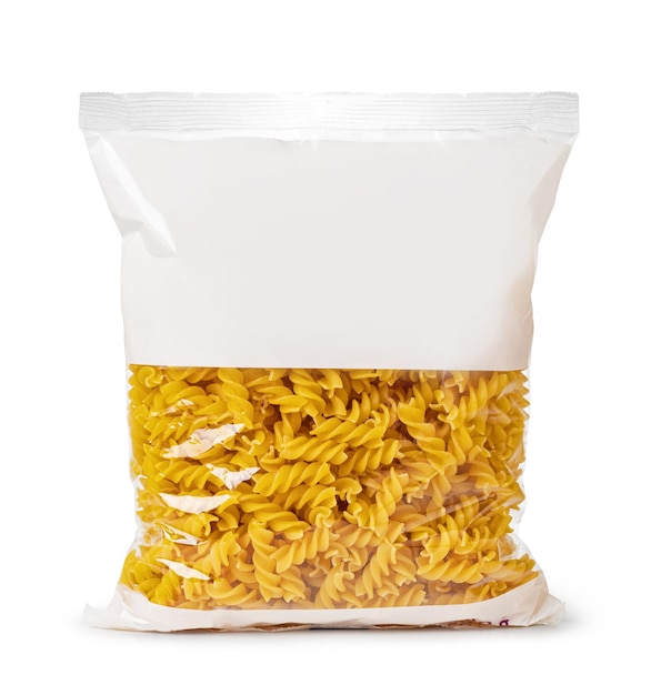 Plastic transparent bags with pasta