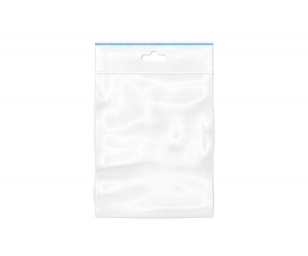 Photo plastic transparent zipper bag isolated on white