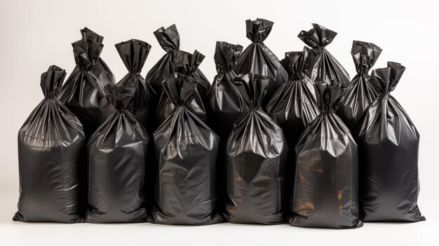 Photo plastic trash bags on white background