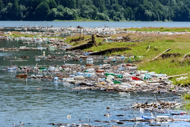 Foto inquinamento da plastica e rifiuti sul lago di bicaz