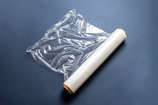 A plastic trasparent package film flat lay view from above