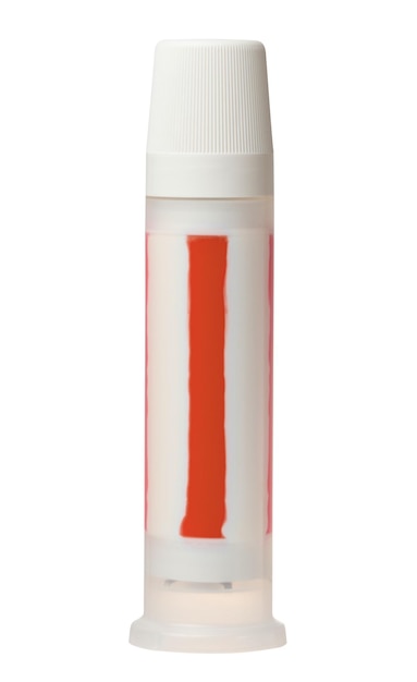 Photo plastic tube with toothpaste inside there is a red stripe