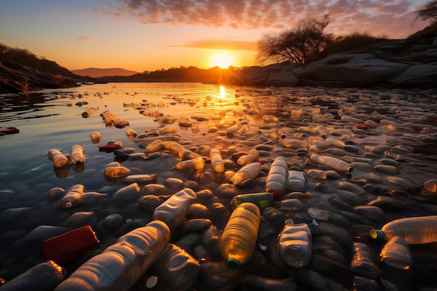 Plastic waste on the beach Pollution environment concept