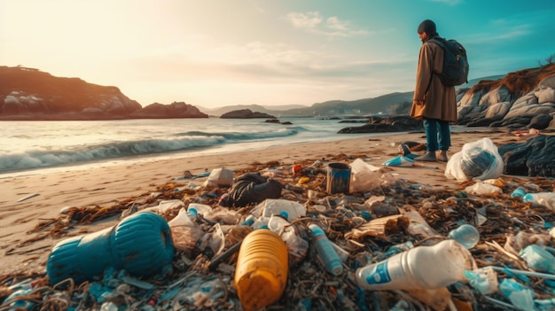 ビーチでのプラスチック廃棄物の清掃