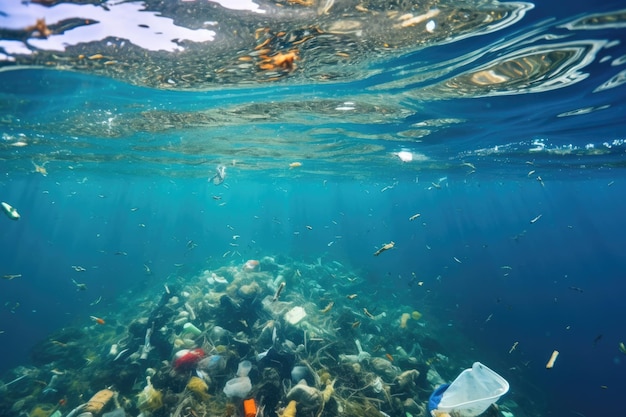 Photo plastic waste floating in the sea