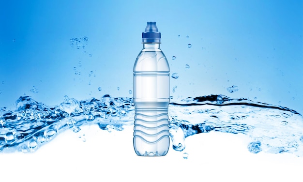 Plastic Water Bottle Mockup in Splash Water 3D Rendering