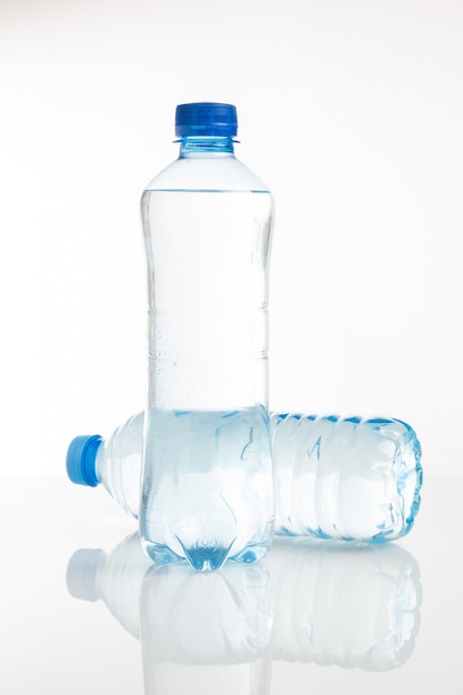 Plastic water bottle on a white background