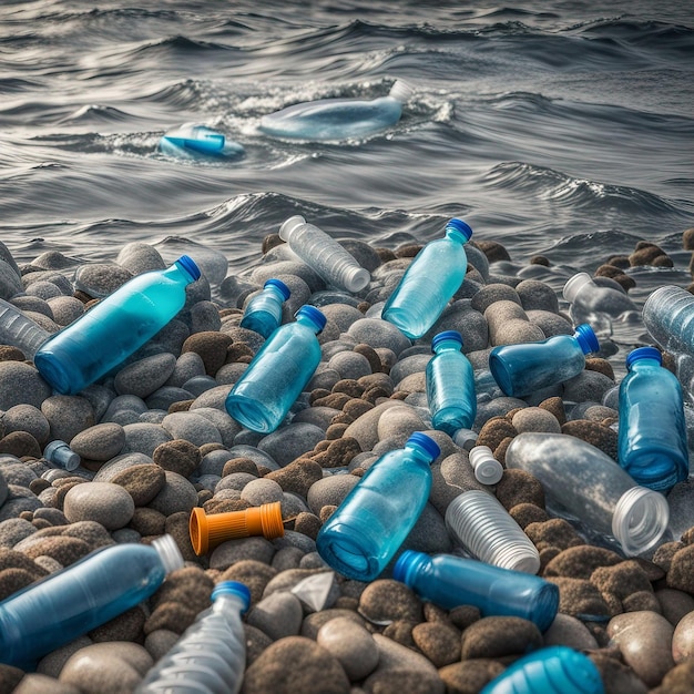 Plastic water bottles pollution in ocean Environment concept