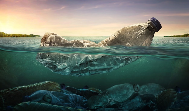 照片塑料水瓶污染海洋