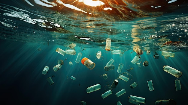 Plastic in water ecological concept