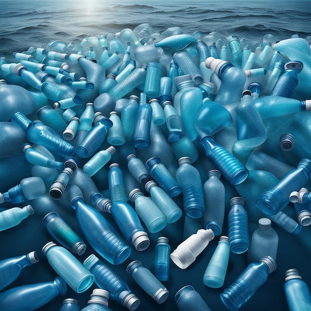 Plastic waterflessen vervuiling in oceaan Milieuconcept