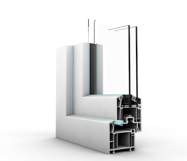 흰색 3d 렌더링에 고립 된 플라스틱 창 프로필