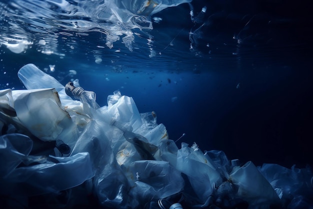 Plastic zakken drijven in de oceaan